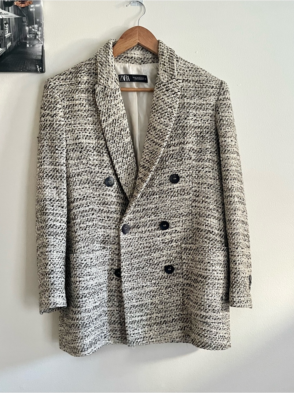 Zara Cream and Black Tweed Jacket- XS ptp 20 inch - Picture 2 of 11